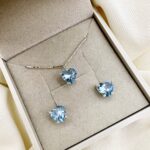 Conjunto em Prata 925 Coração Pequeno Azul Bebê