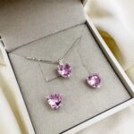 Conjunto em Prata 925 Coração Pequeno Rosa Bebê
