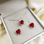 Conjunto em Prata 925 Coração Pequeno Vermelho