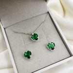 Conjunto em Prata 925 Coração Pequeno Verde Esmeralda
