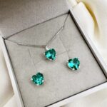 Conjunto em Prata 925 Coração Pequeno Verde Água
