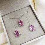 Conjunto em Prata 925 Gota Médio Rosa Bebê