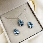 Conjunto em Prata 925 Gota Médio Azul Bebê