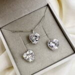Conjunto em Prata 925 Coração Médio Cristal