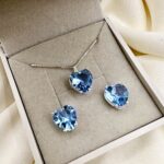 Conjunto em Prata 925 Coração Médio Azul Bebê