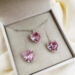 Conjunto em Prata 925 Coração Médio Rosa Bebê
