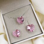 Conjunto em Prata 925 Coração Grande Rosa Bebê