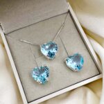 Conjunto em Prata 925 Coração Grande Azul Bebê