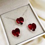 Conjunto em Prata 925 Coração Grande Vermelho