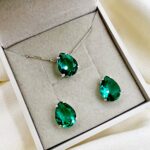 Conjunto em Prata 925 Gota Grande Verde Água