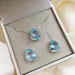 Conjunto em Prata 925 Gota Grande Azul Bebê