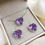 Conjunto em Prata 925 Coração Grande Lilás